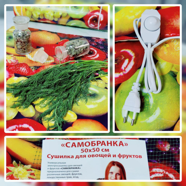 Электросушилка с ТЕРМОрегулятором "Самобранка" 50*50 см (Сушка фруктов, овощей, ягод, трав, кореньев и корнеплодов, рыбы, грибов и пр.)